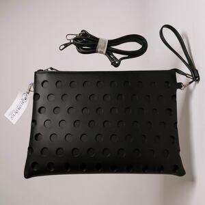 RARE Caravans Dark Green Vegan Leather Dot Crossbody Bag NWT 12” X 7”